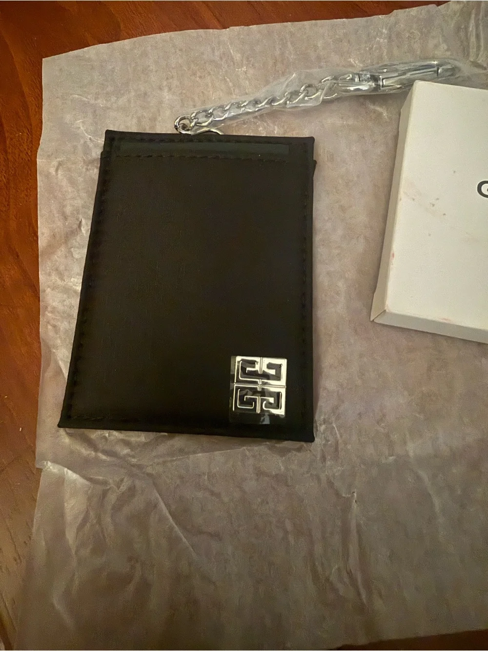 Givenchy parfum Silver-Tone Chain Key Clip with Branded Card Holder